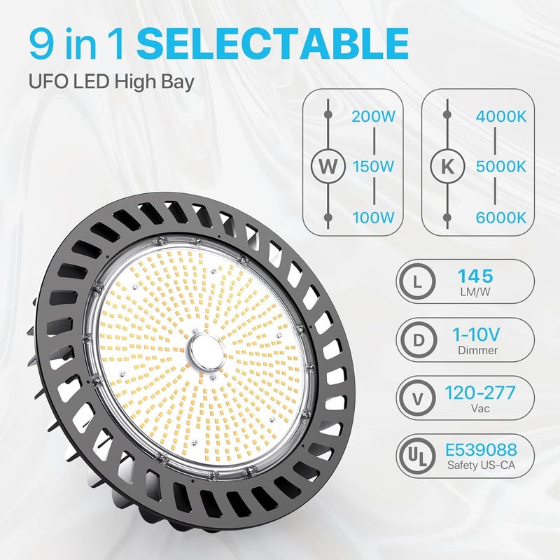 Hyperlite LED High Bay Light | 29000LM（ 200W ） Dimmable High Bay LED Lighting | UL Listed | 5000K Commercial Lights | US Hook Included | Alternative to 850W MH/HPS - Image 3